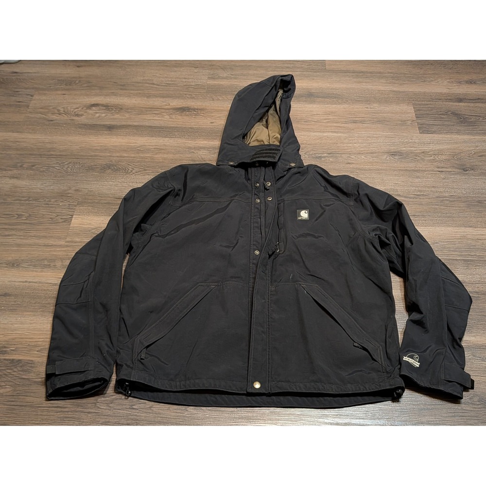 Carhartt J162 BLK Shoreline Waterproof Breathable Jacket Mens Large Black Hooded